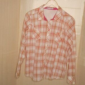 Maurices Pink Orange Plaid Lightweight Western Snap Down Shirt XXL